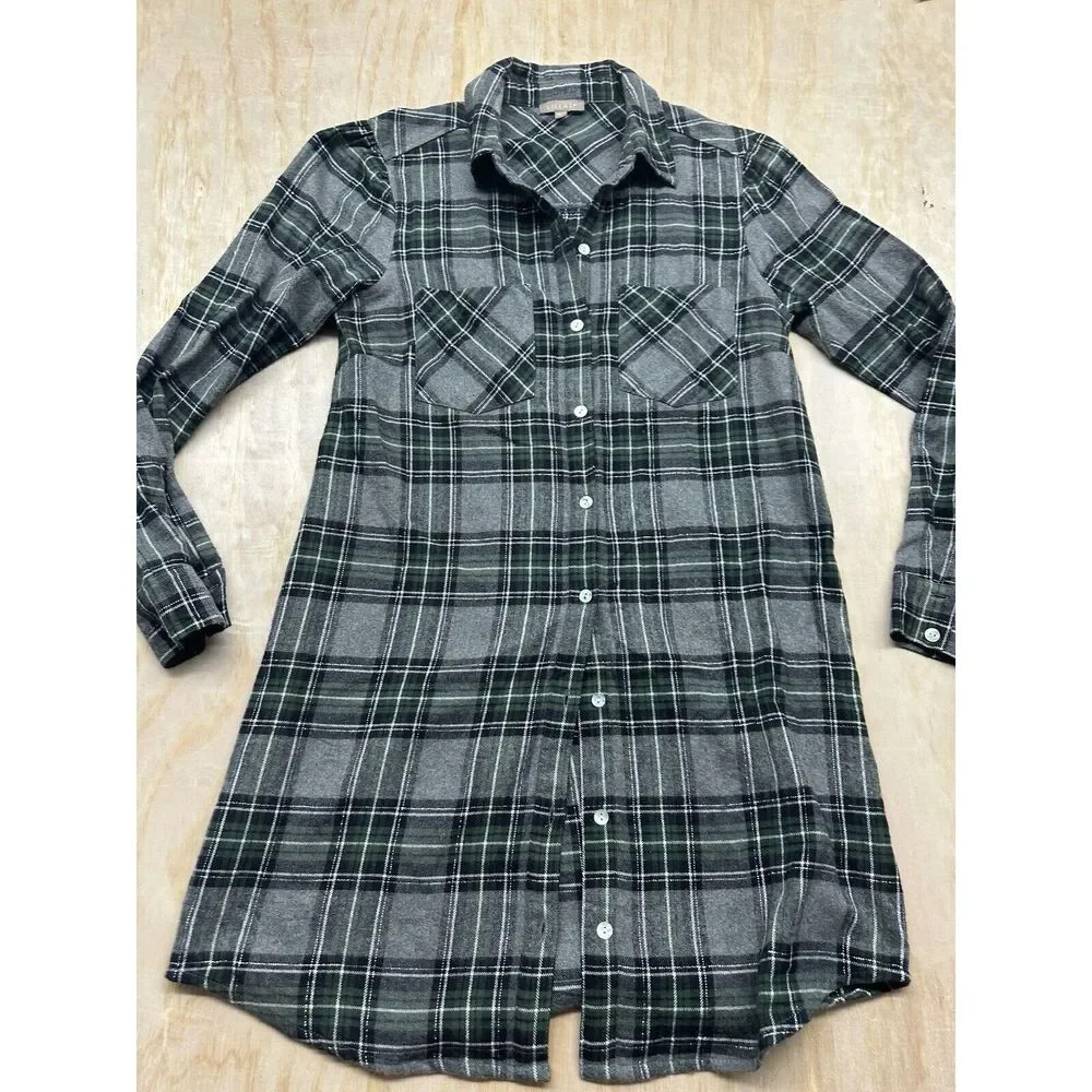 Vintage Lilla | P Flannel Shirt Dress Midi Women’s‎ S Cotton Blend Green Plaid